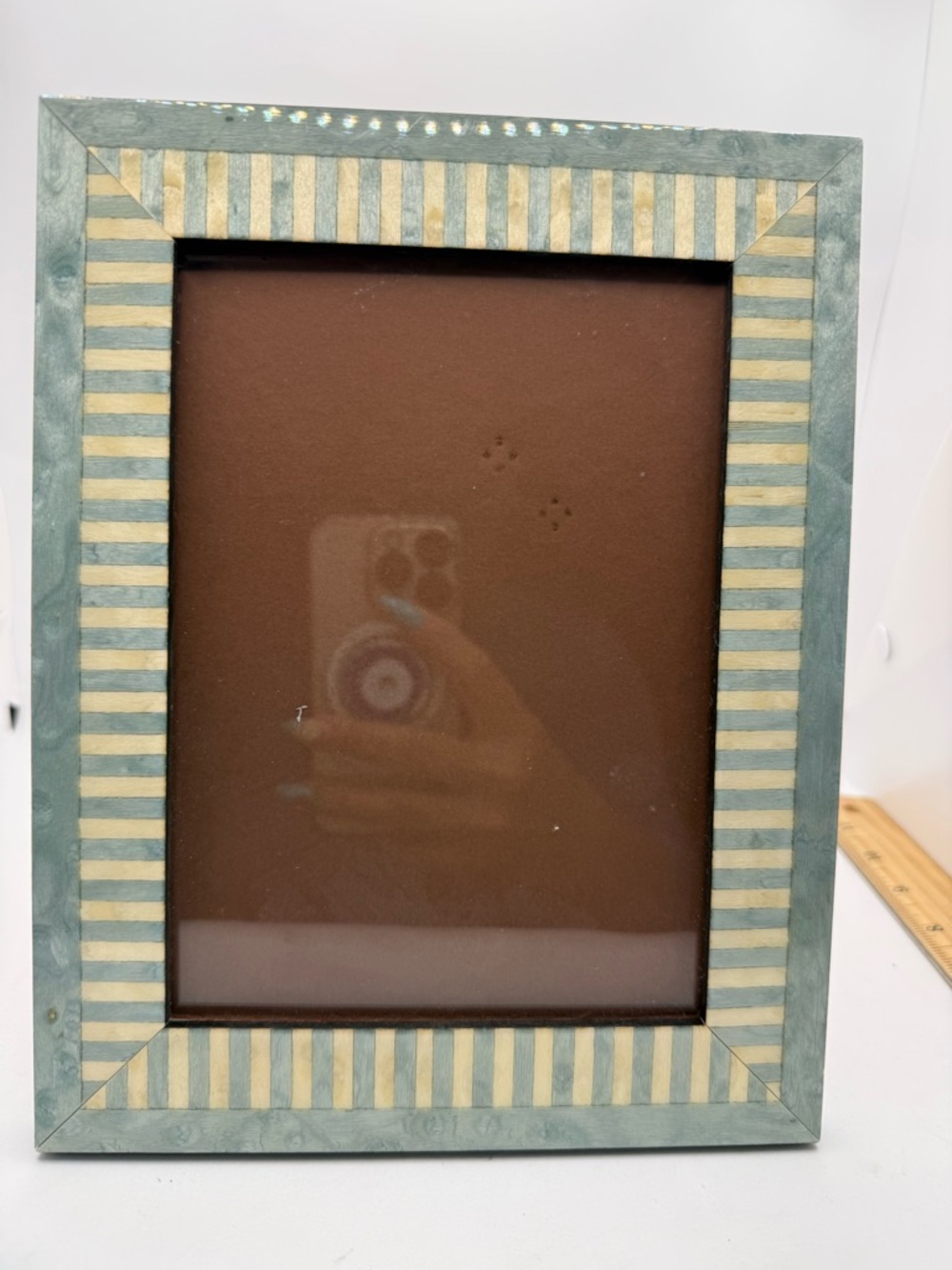 Natalini Italy 6x8 Photo Frame 4x6 Insert Sea Green/Cream Marquetry Stripe